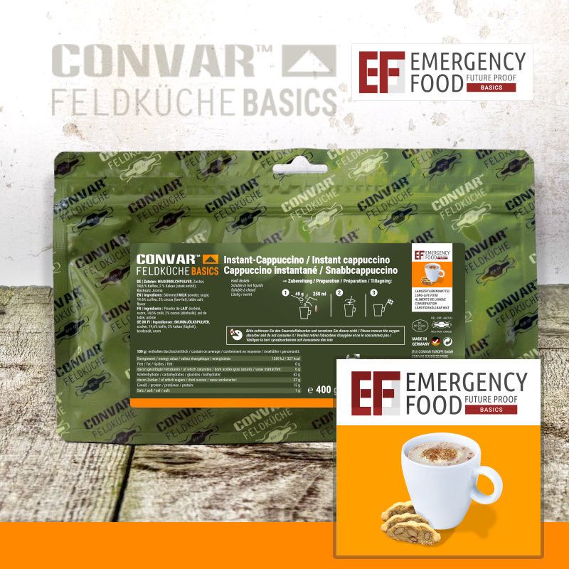 Convar Emergency Food | Basic Instant Cappuccino | Frystorkad mat | 400g
