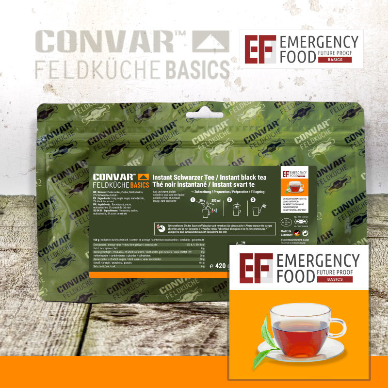 Convar Emergency Food | Basic Instant Black Tea | Frystorkad mat | 420g