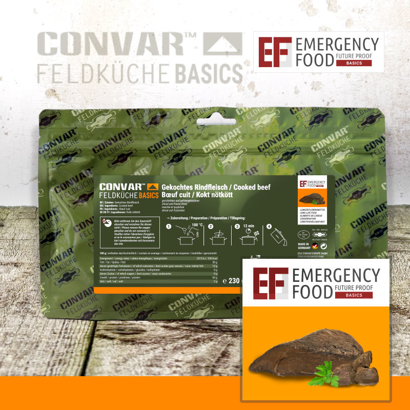 Convar Emergency Food | Basic Nötkött Skivat | Frystorkad mat | 230g