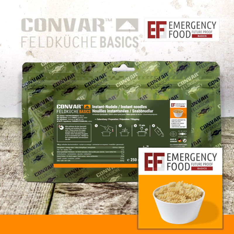 Convar Emergency Food | Basic Instant Pasta | Frystorkad mat | 250g