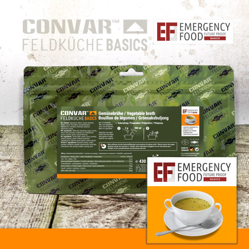 Convar Emergency Food | Basic Gr&ouml;nsaksbuljong | Frystorkad mat | 430g