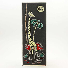 ブラウンの四角い陶板　キリン  Giraffe  31 cm  1960年代