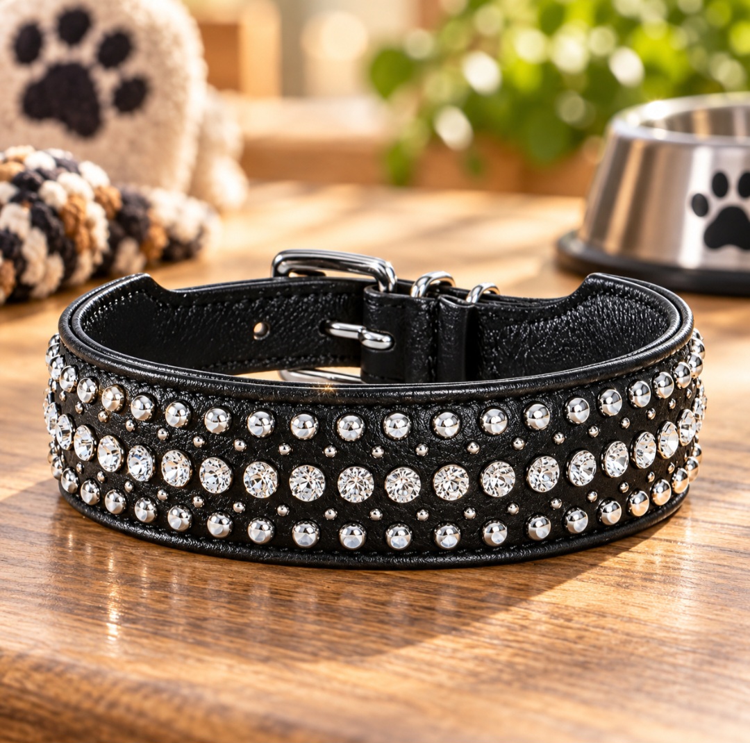 Halsband med stenar och nitar