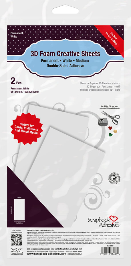 3D Foam, Creative Sheets Medium Vit 2st, Scrapbook Adhesives