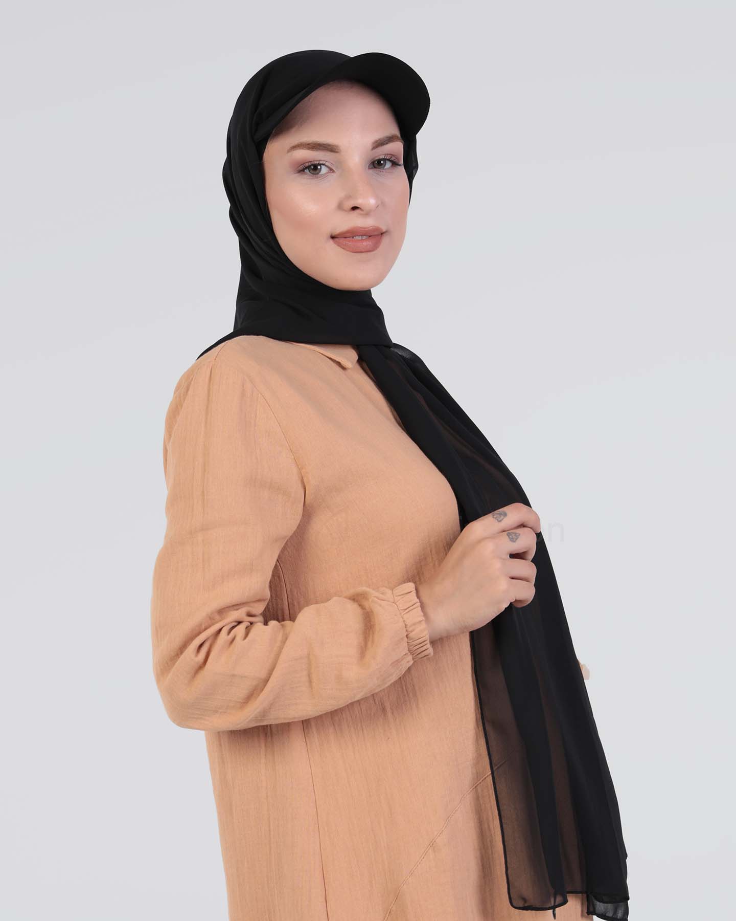 Hijab - Instant chiffon med keps - Svart - 3