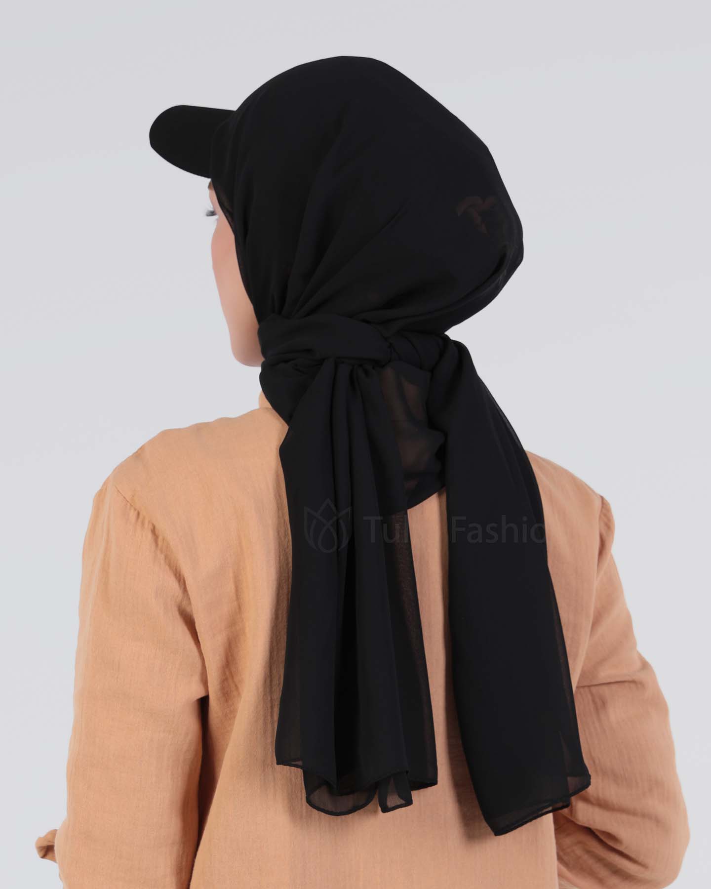 Hijab - Instant chiffon med keps - Svart - 5