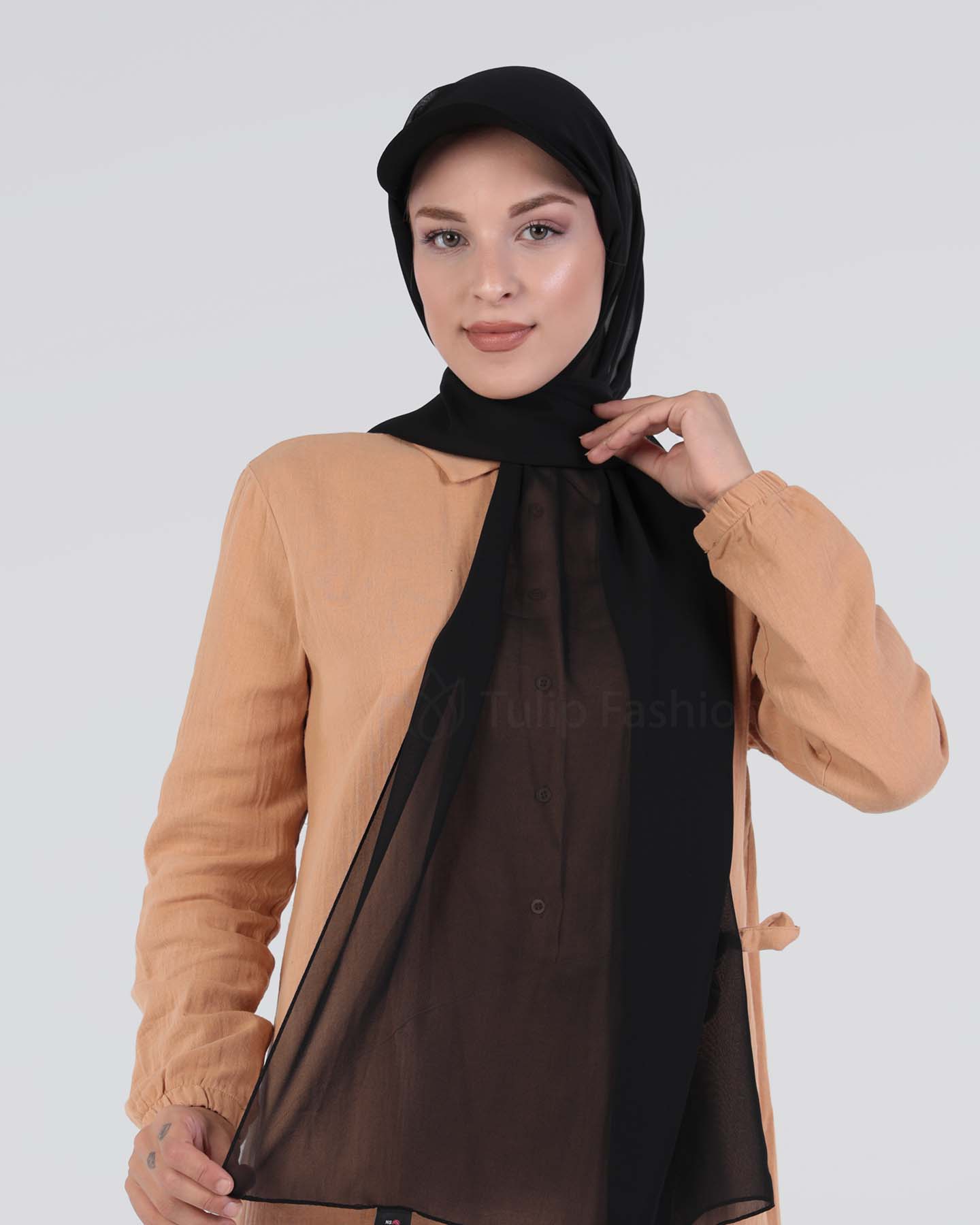 Hijab - Instant chiffon med keps - Svart - 2