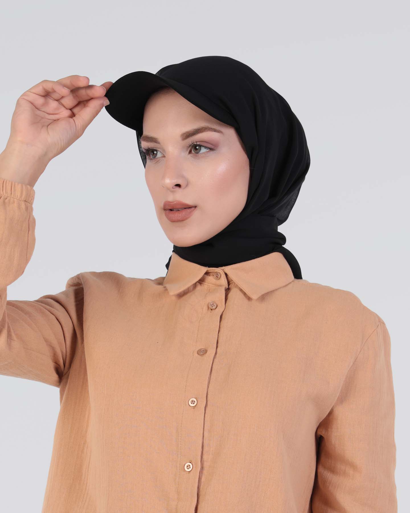 Hijab - Instant chiffon med keps - Svart - 4