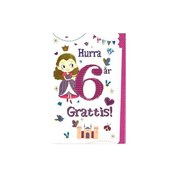 Gratulationskort 6 år med Flicka - Spader