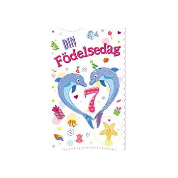 Gratulationskort 7 år med Delfin - Spader