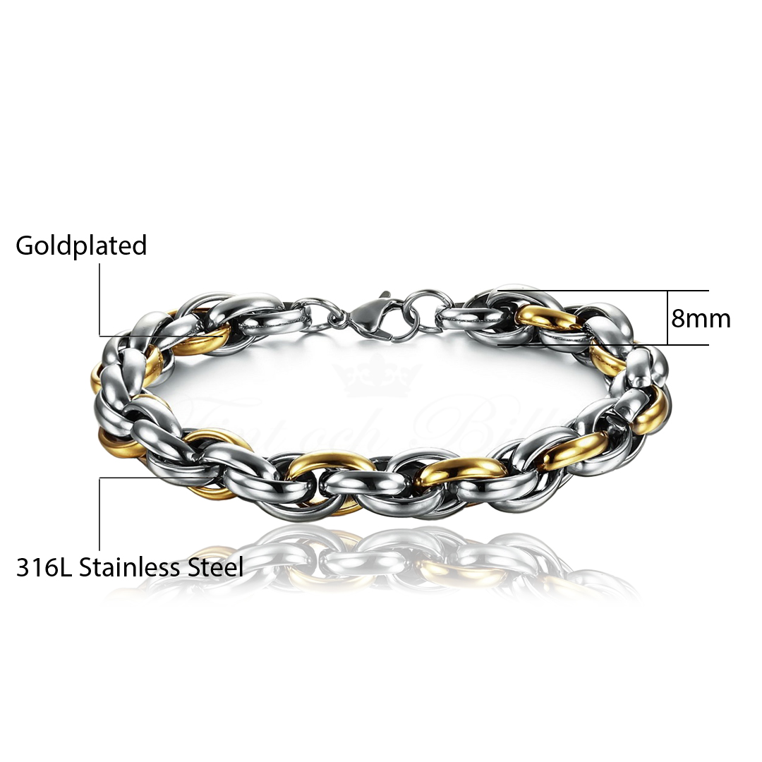 Two Tone Soft – 18K Gold Plated Curb Bracelet in Steel 8mm - 4