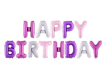 Ballonggirlang "Happy Birthday" | Rosa och lila mix