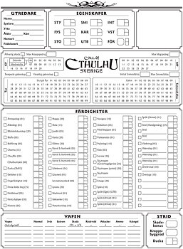 Call of Cthulhu Sverige. Rollformulärsblock