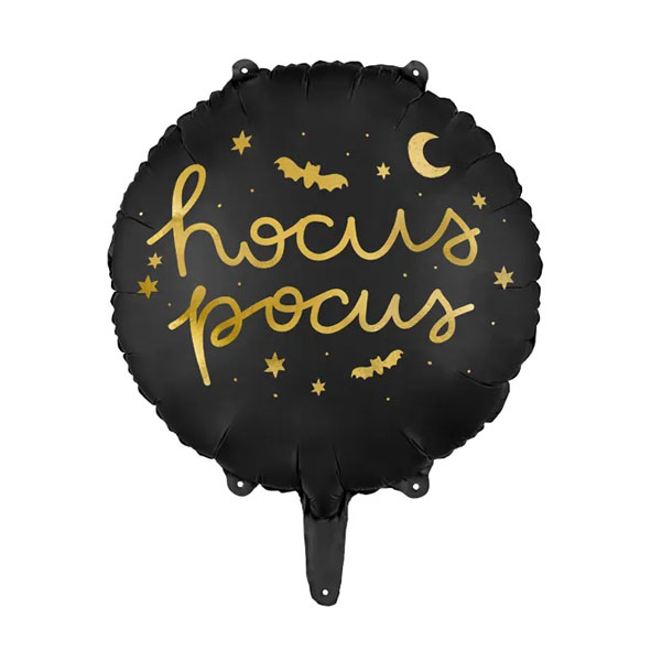 Folieballong rund med texten "Hocus Pocus"