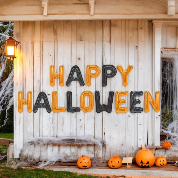 Ballonggirlang - "Happy Halloween" Svart och orange