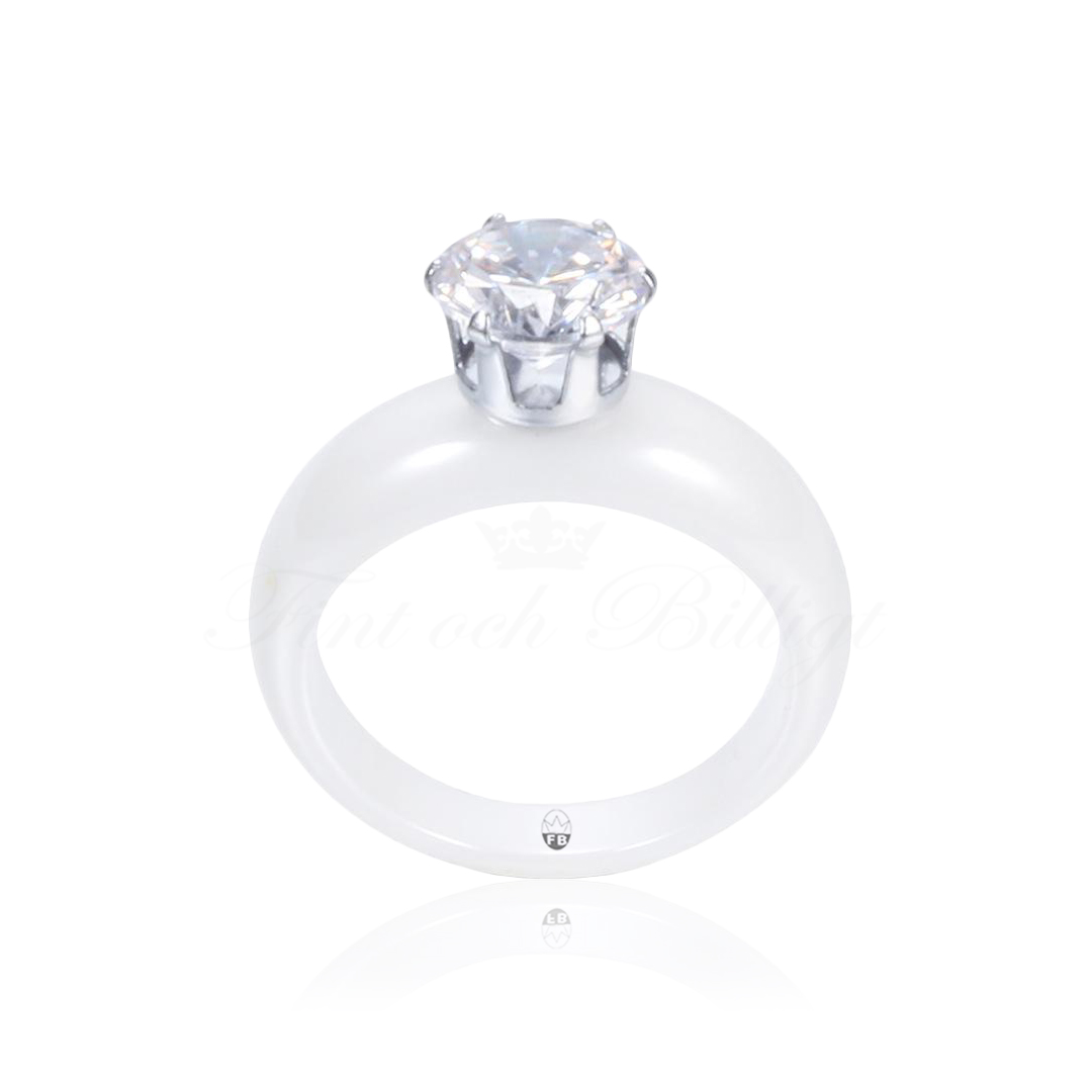 Ring - Marshmallow Star - Exclusive White Ceramic Ring With Stone - 2