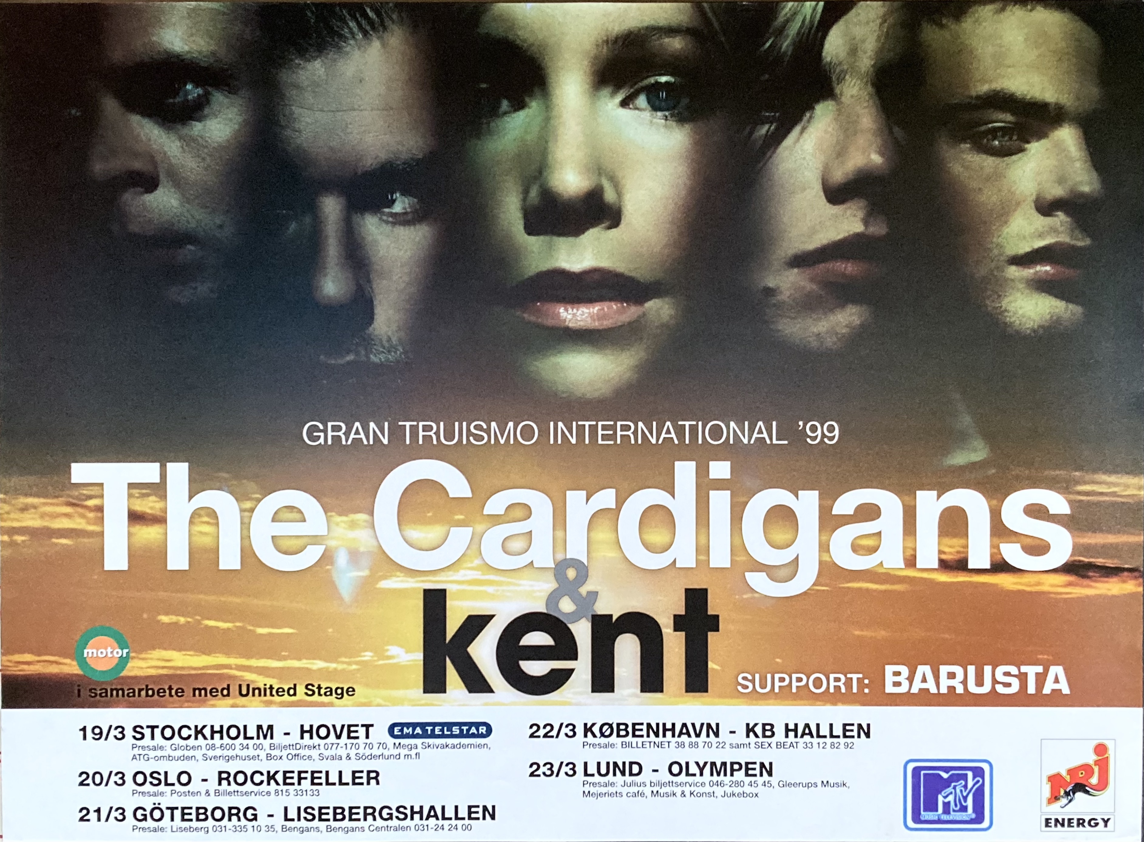 THE CARDIGANS + KENT - Stockholm 19 Mar + Köpenhamn 22 Mar Konsertaffisch (1999)