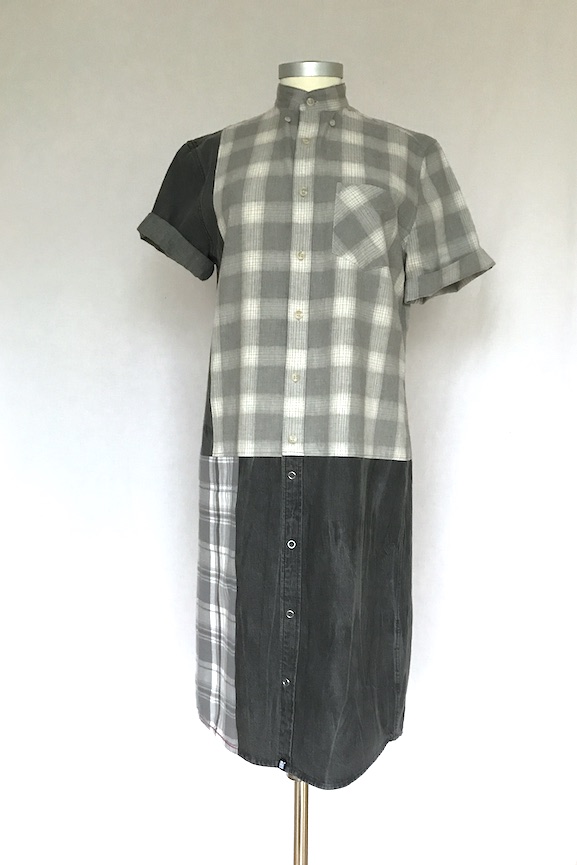 SÅLD Skjortklänning, flanell, grårutig - 3