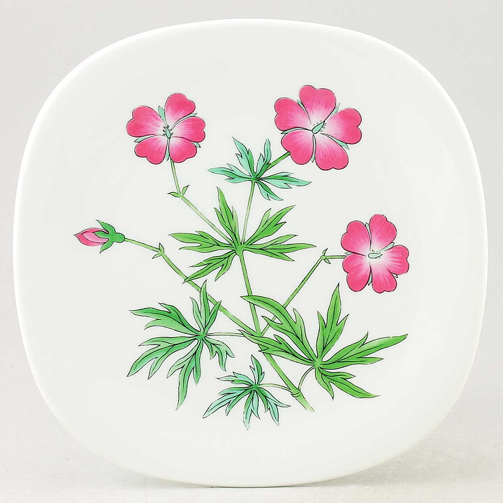 ラース・トーレン  Floraシリーズ　四角のピンクフラワーの陶板 20cm  1950年代