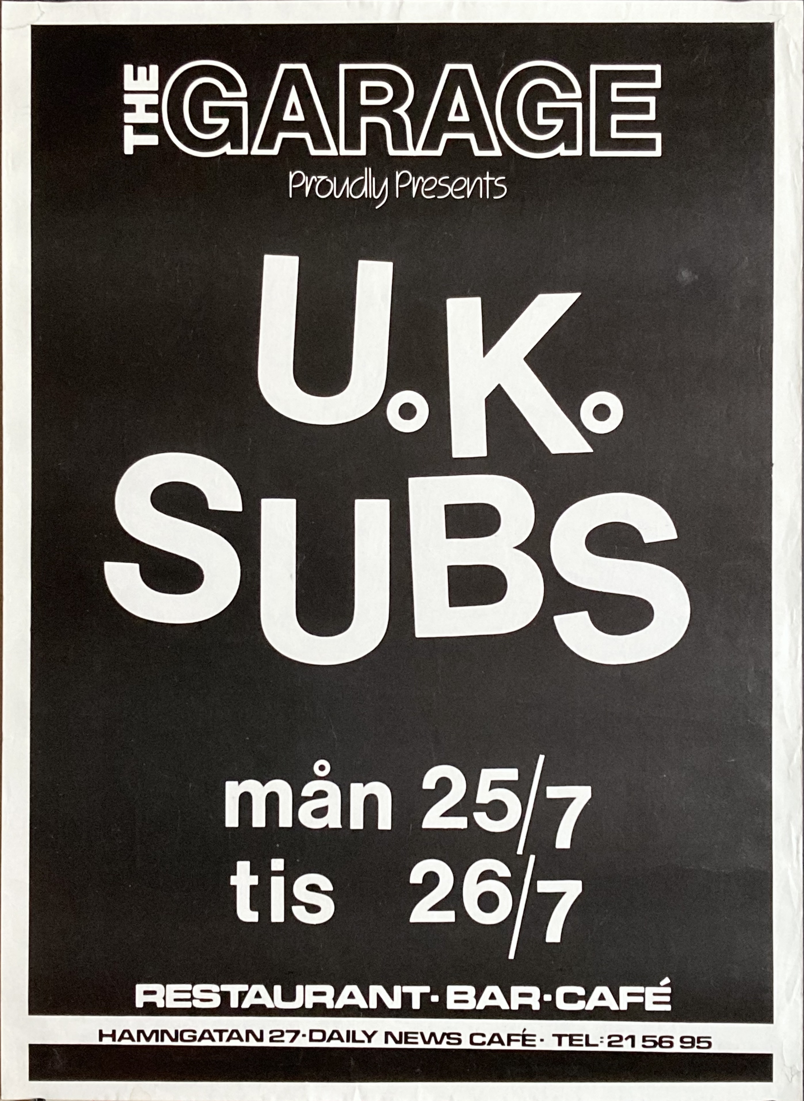 UK SUBS - Stockholm 25-26 Jul Concert poster (1983)