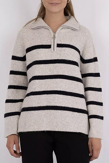 Neo Noir - Nevena Stripe Knit Blouse Sand