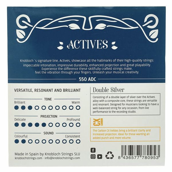 Knobloch Strings 550ADC CX Carbon Actives Double Silver (High Tension Plus) - 2
