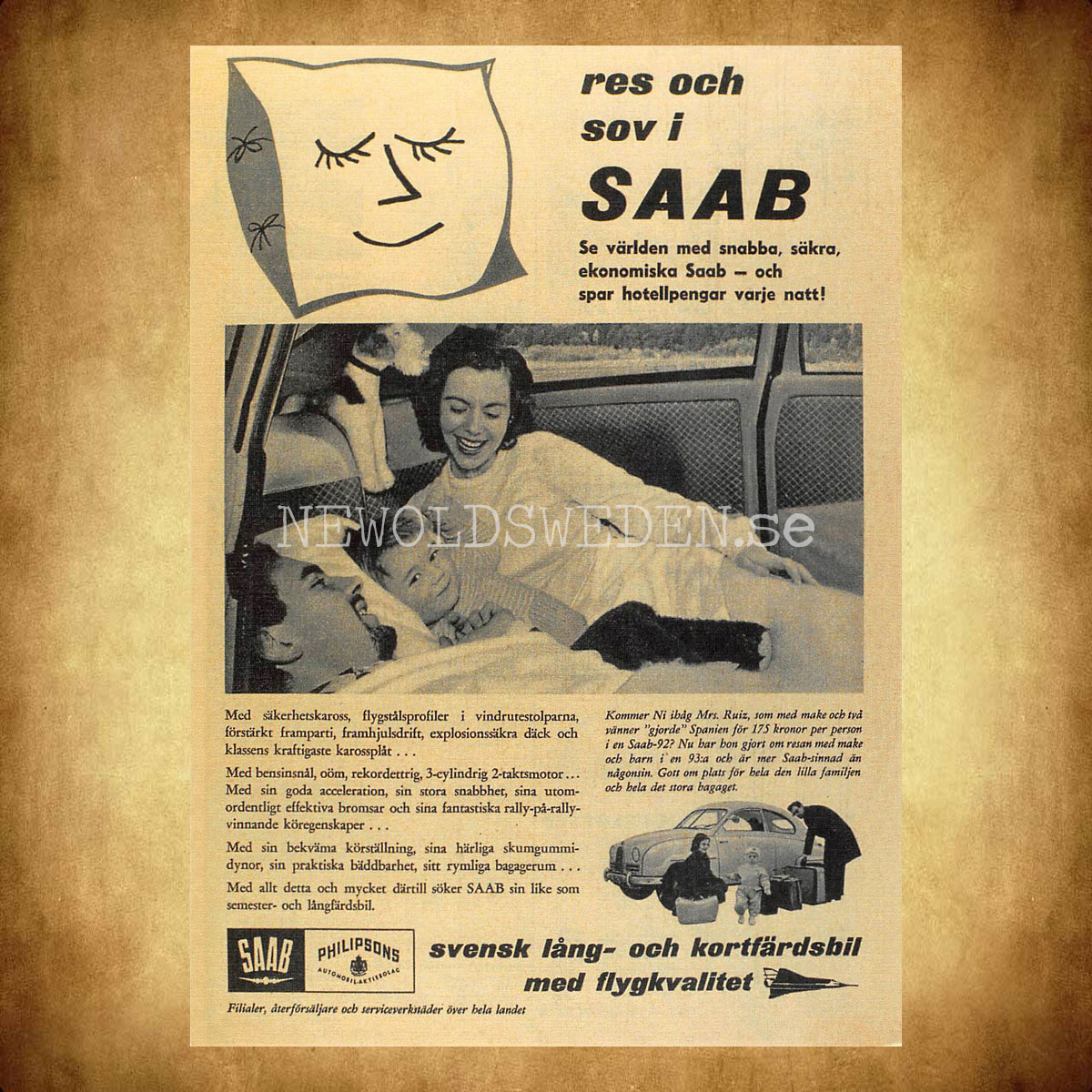 SAAB 93 - res och sov i SAAB - Vykort A5 - 2