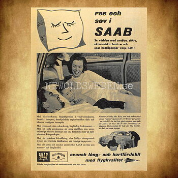 SAAB 93 - res och sov i SAAB - Vykort A5