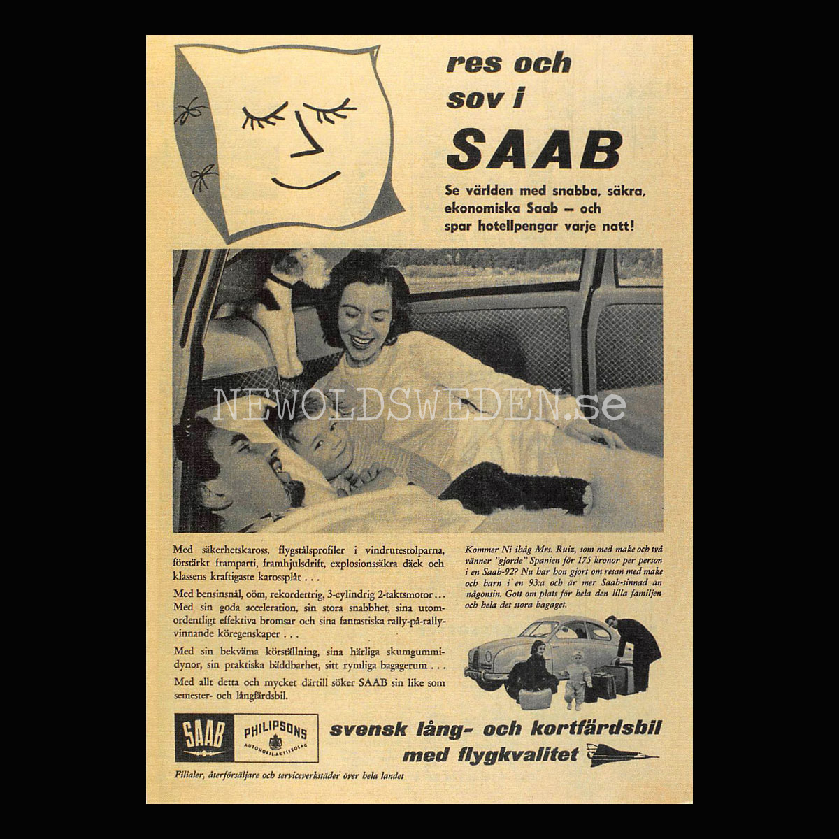SAAB 93 - res och sov i SAAB - Vykort A5