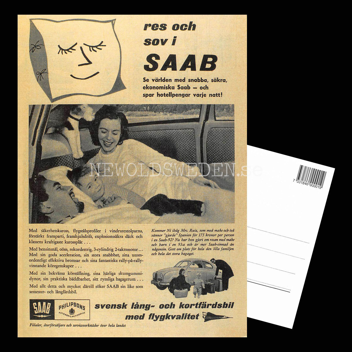 SAAB 93 - res och sov i SAAB - Vykort A5 - 3