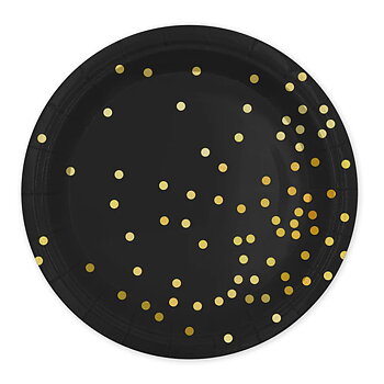 Papperstallrikar | 23 cm | Svarta med guldprickar