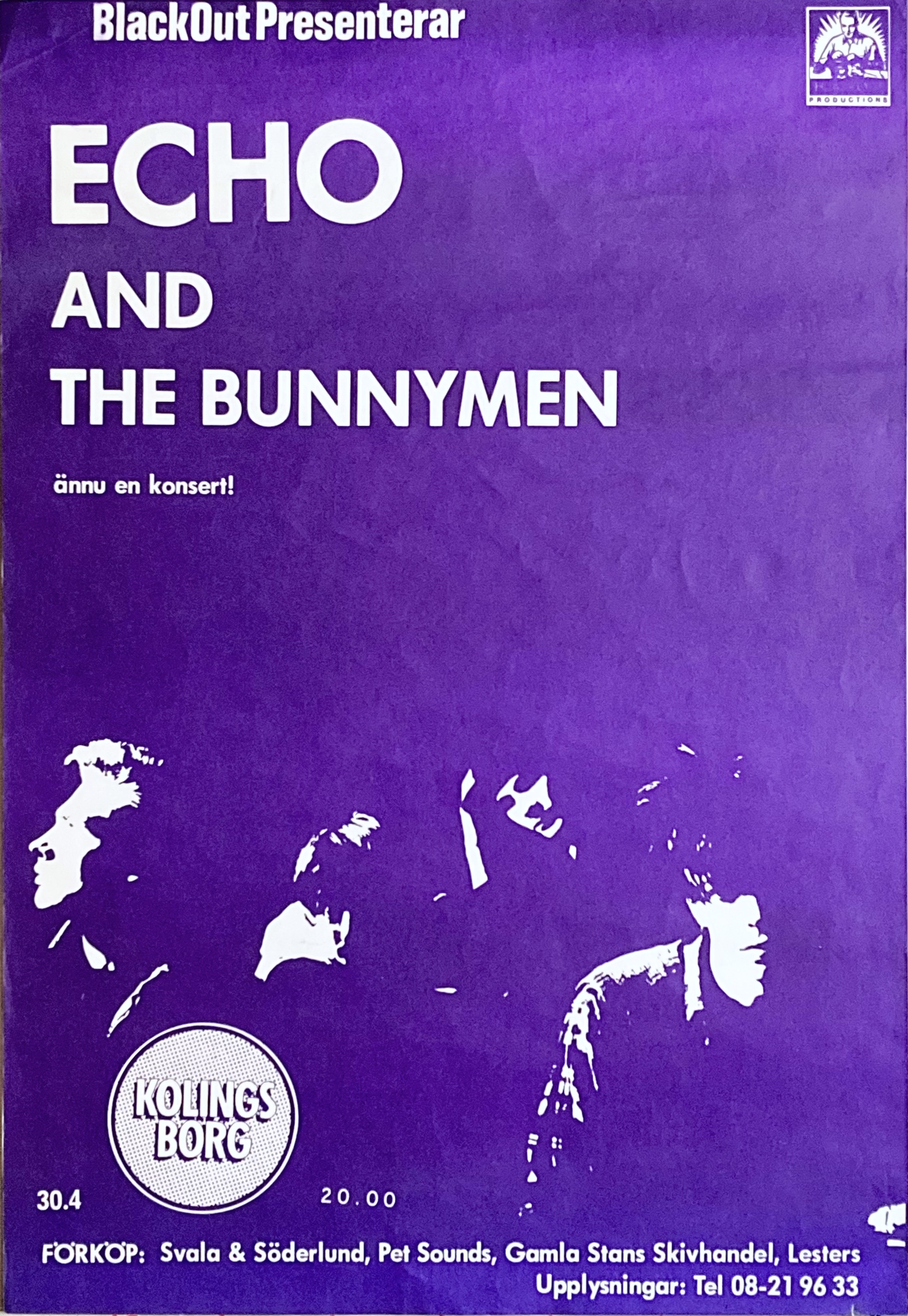 ECHO & THE BUNNYMEN  - Stockholm 30 Apr Concert poster (1985)