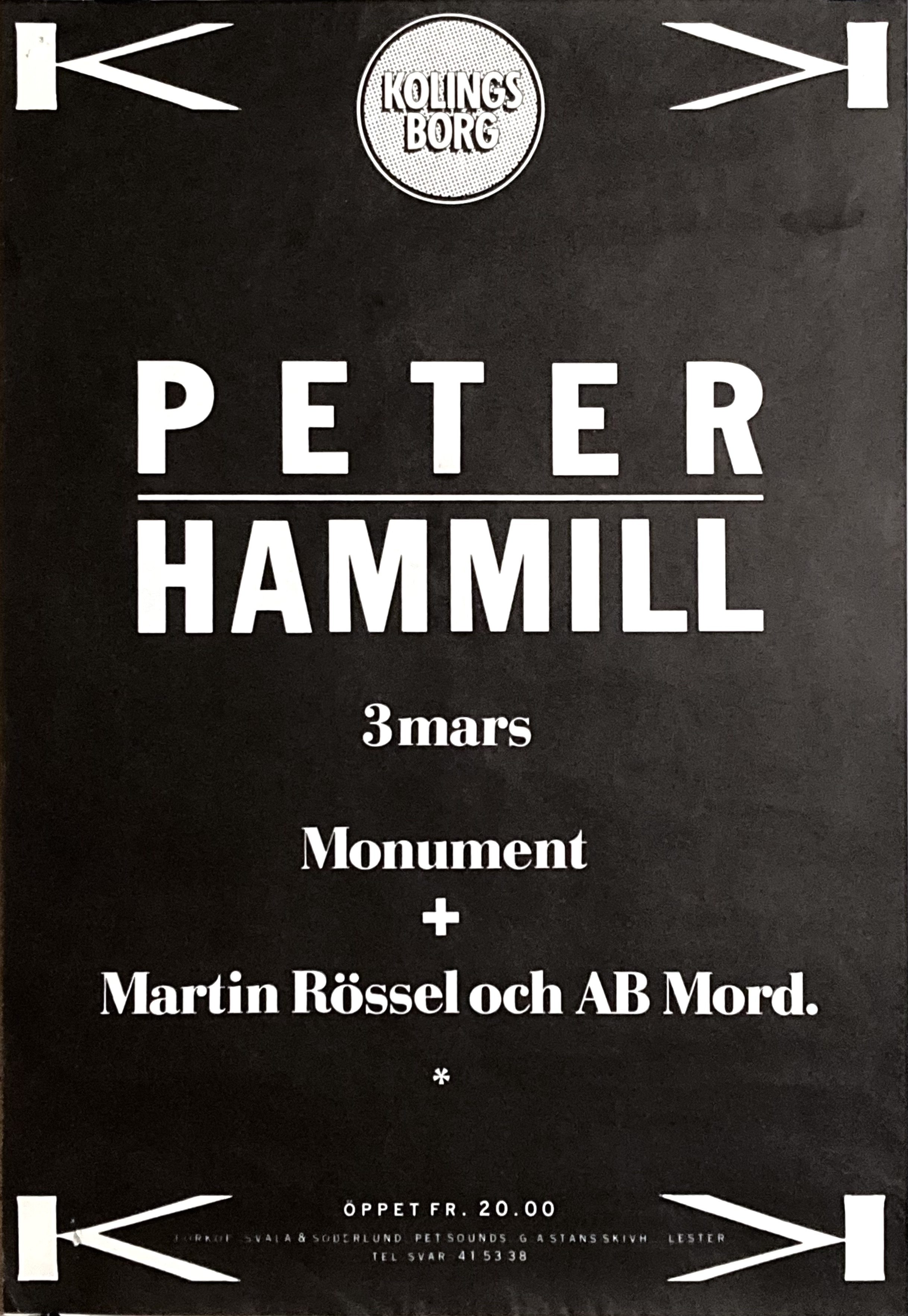 PETER HAMMILL - Stockholm 3 Mar Konsertaffisch (1985)