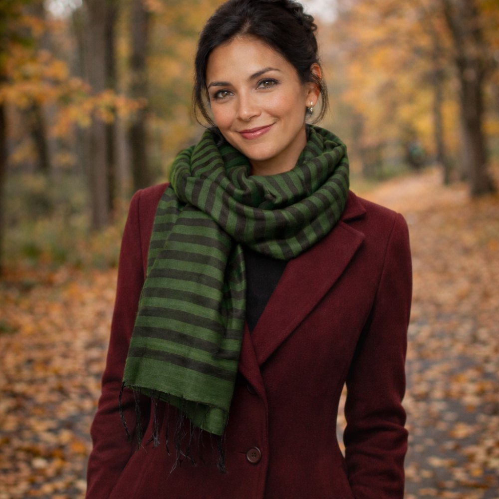 Magda Grön-Svart Sidensjal 