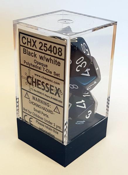 Chessex Opaque Polyhedral 7-Die Sets - Black w/white