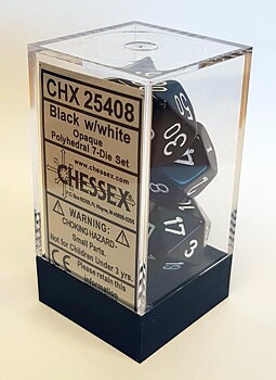 Chessex Opaque Polyhedral 7-Die Sets - Black w/white