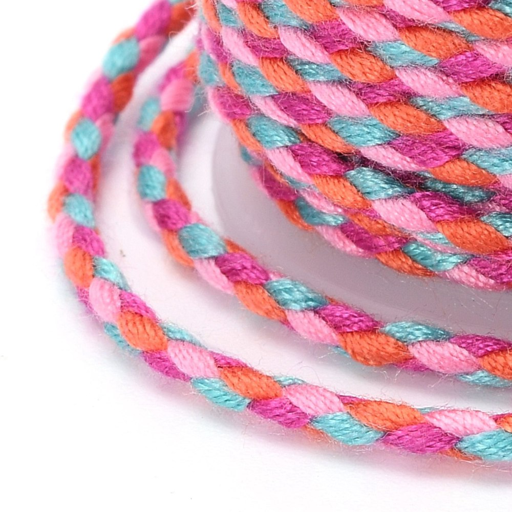 Flätat bomullsband 1,5 mm – rosa multicolor - 2
