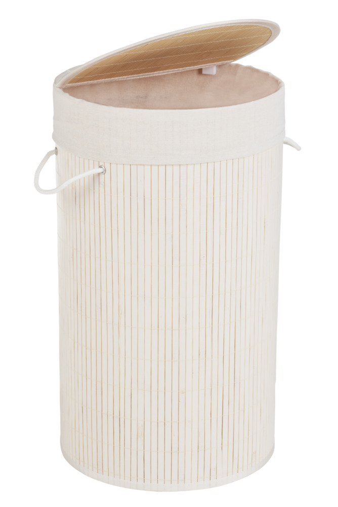 Tvättkorg i bambu, rund, 55 Liter, BAMBOO WHITE WASH, Ø 35 x H 60 cm, Vit