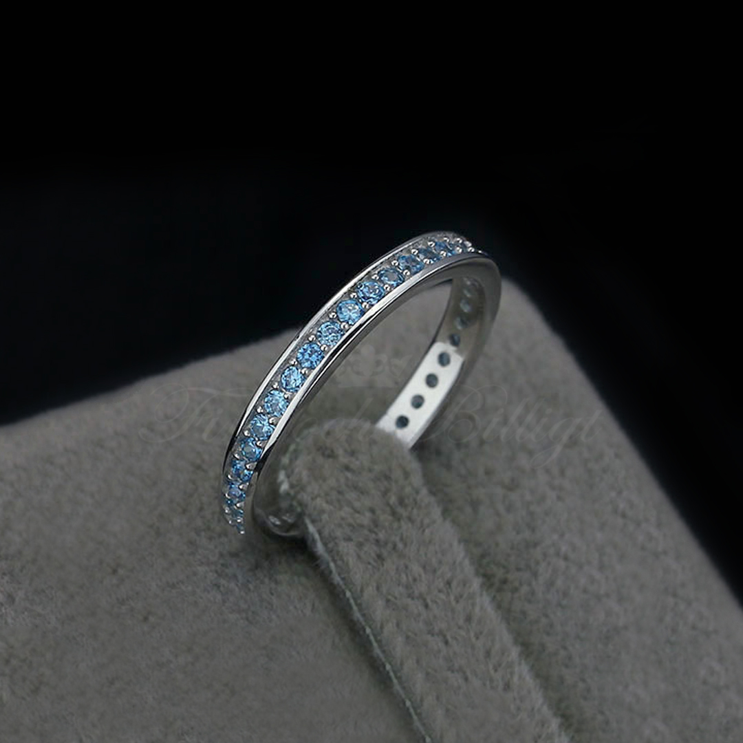 Eternity Blueberry - 925s Silverring med Cubic Zirconia i Kanalsättning Ljusblå - 2