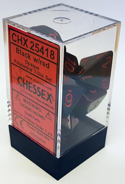 Chessex Opaque Polyhedral 7-Die Sets - Black w/red