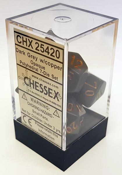Chessex Opaque Polyhedral 7-Die Sets - Dark Grey w/copper