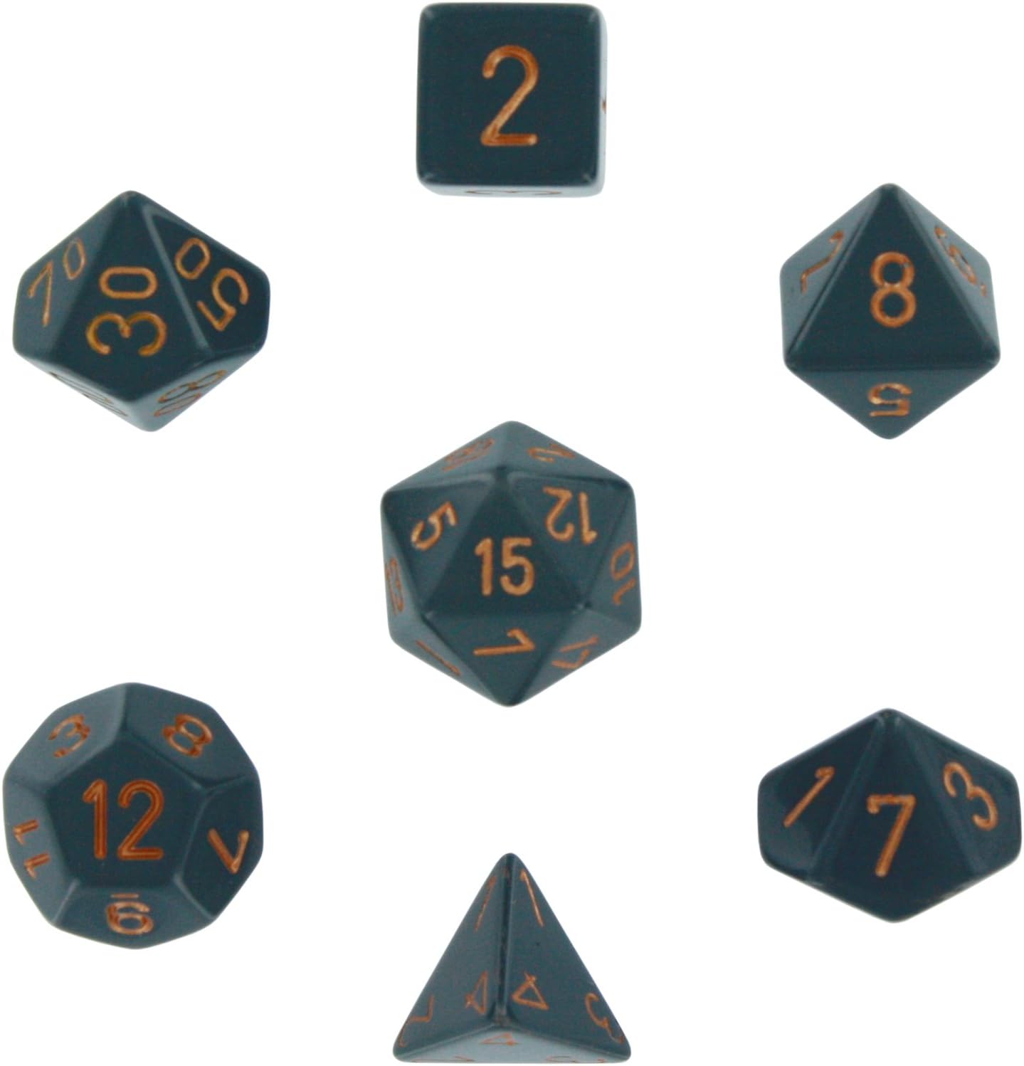Chessex Opaque Polyhedral 7-Die Sets - Dark Grey w/copper - 2
