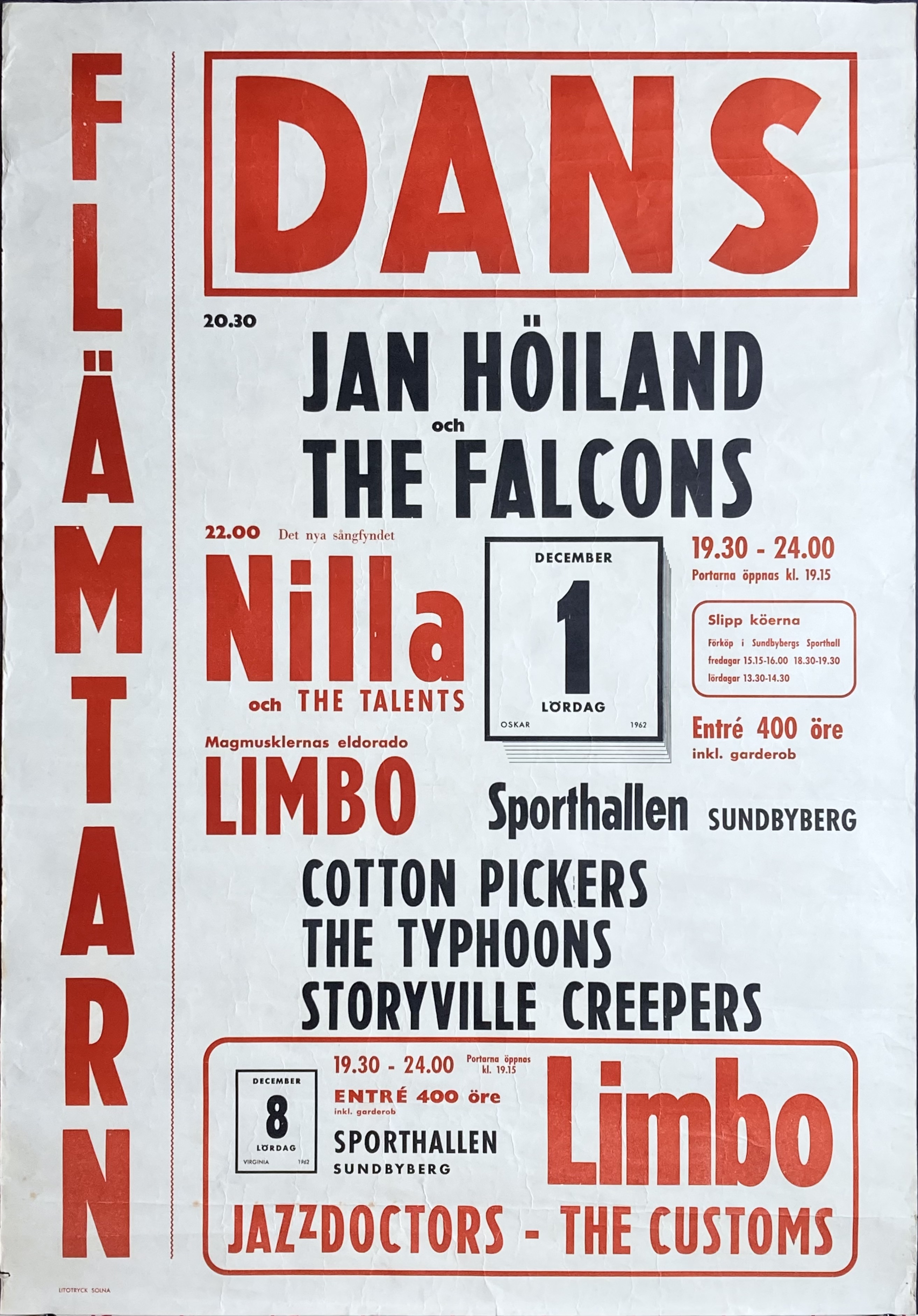 THE FALCONS, TYPHOON mfl. - Svensk / Skandinavisk Turnéaffisch (1962) 