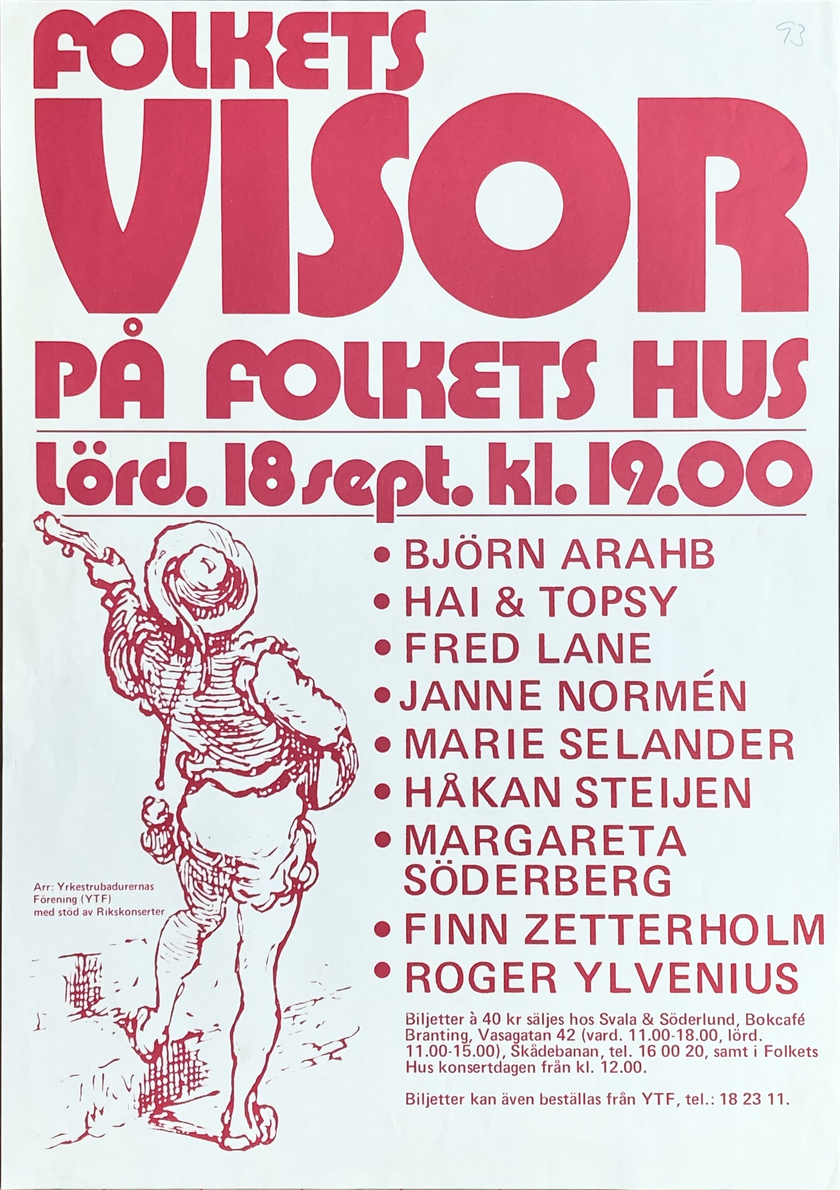 VISOR PÅ FOLKETS HUS - Stockholm 18 Sep Konsertaffisch (1982)