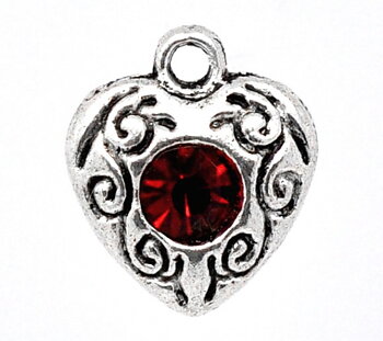 Berlock -  Hjärta, med rhinestone , Röd