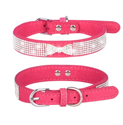 Hundhalsband Strass Stark Rosa 33cm - 39cm