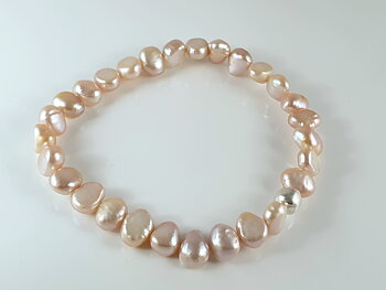 Cultured freshwater pearls, natural pink, irregular shape, 925 sterling silver beads, bracelet