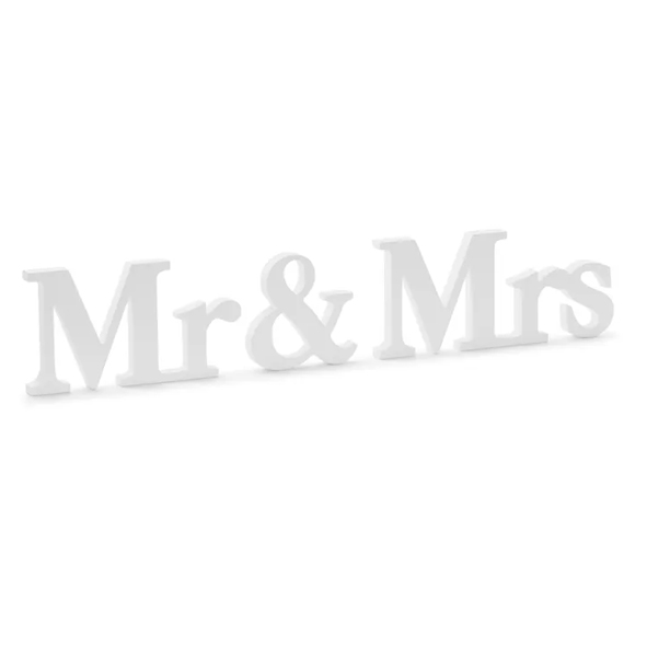 Stående träbokstäver "Mr & Mrs" | Vita -1