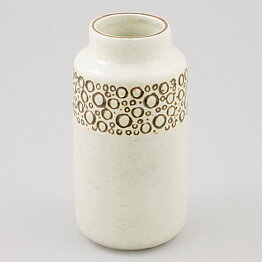 Britt-Louise Sundell (Mykene 1961) White Cylinder Vase with Brown Circular Relief 16 cm