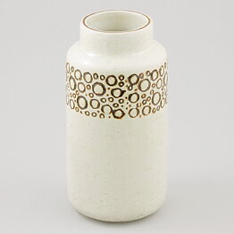 Britt-Louise Sundell (Mykene 1961) White Cylinder Vase with Brown Circular Relief 16 cm